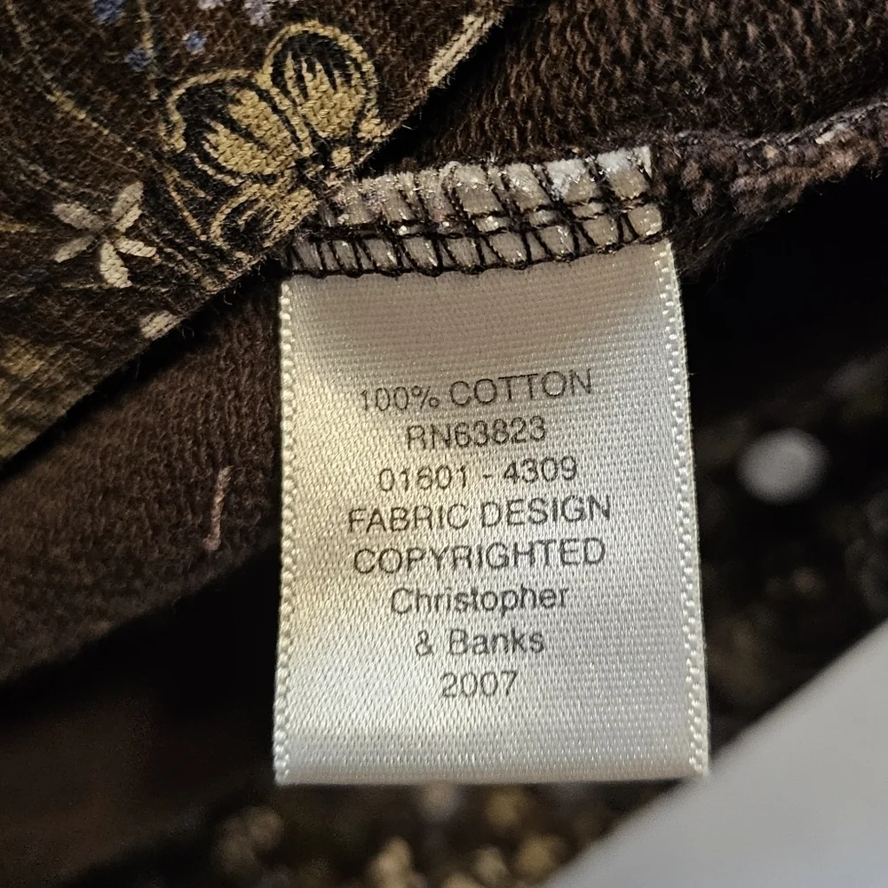 Christopher & Banks Brown Blue Floral Button Up Vest 100% Cotton Size XL - Picture 8 of 8